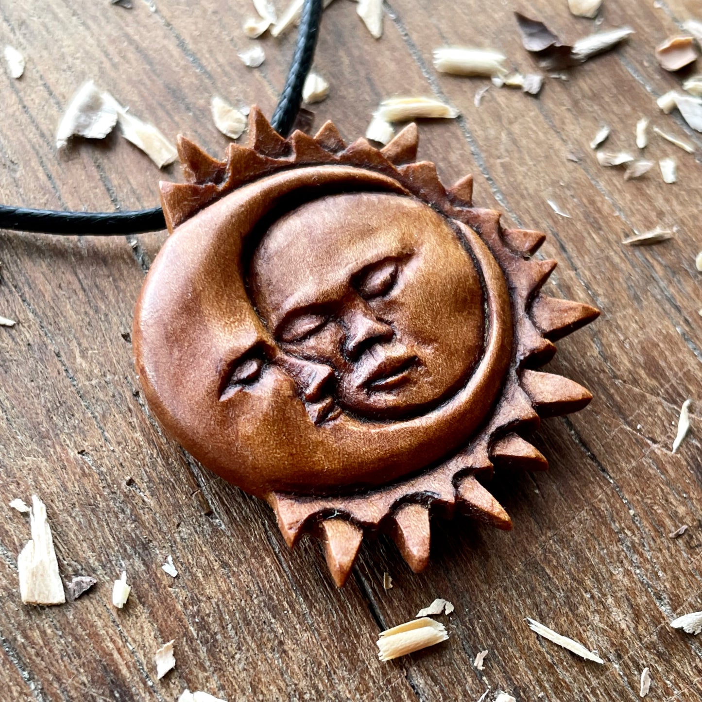 Sun And Moon Apricot Wood Pendant