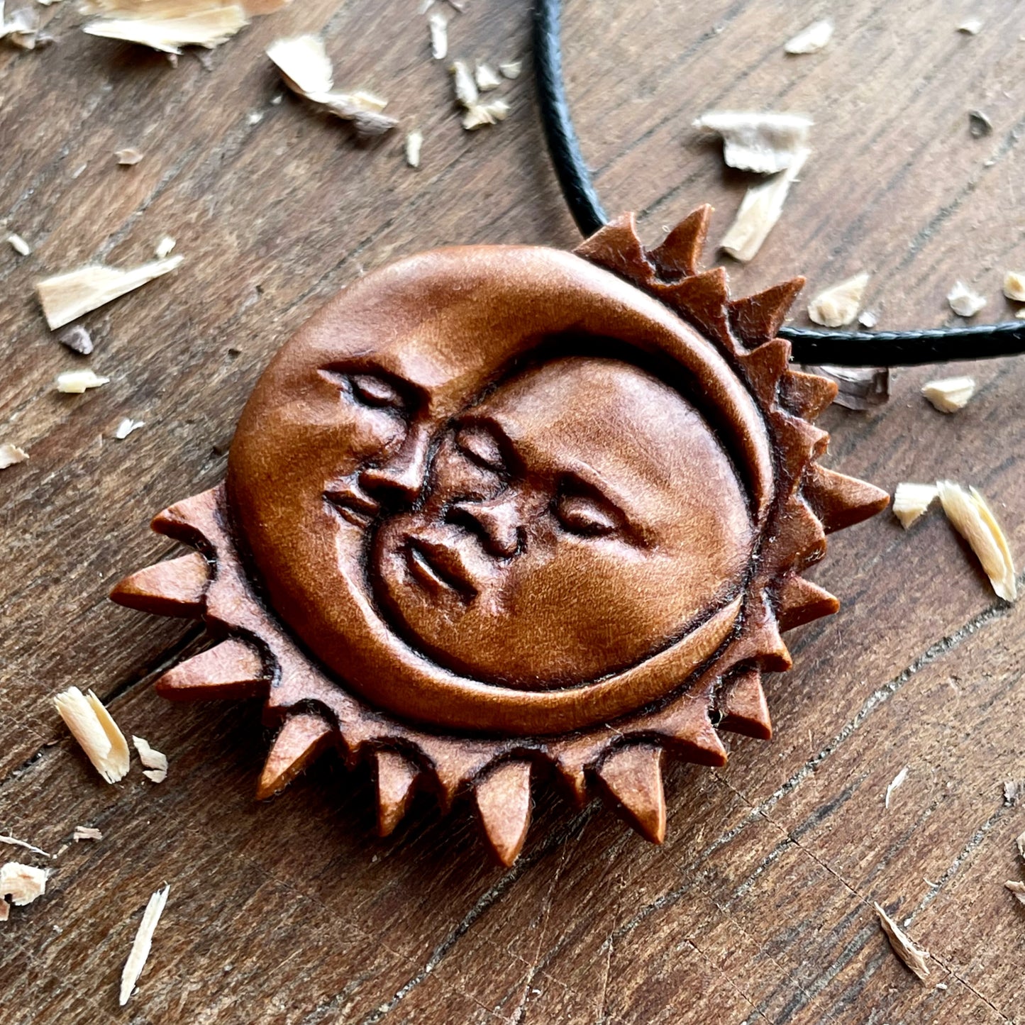 Sun And Moon Apricot Wood Pendant