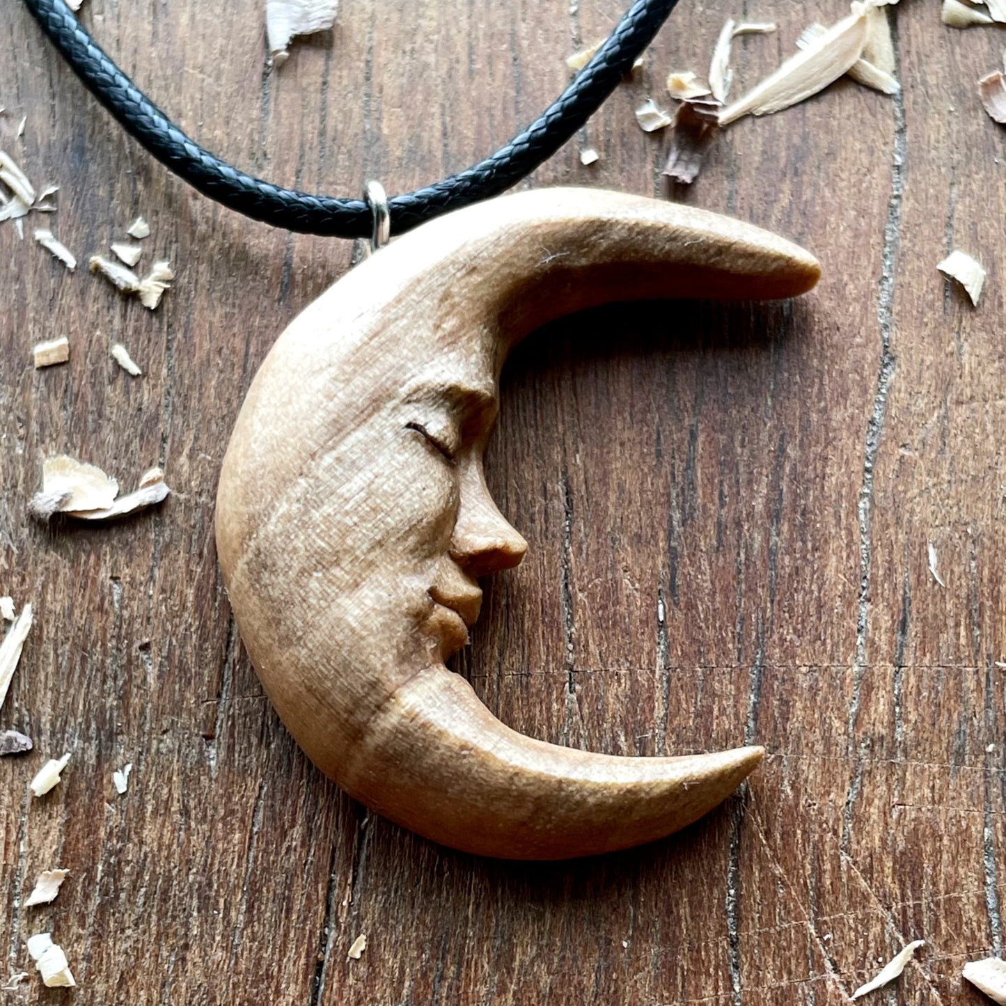 Moon Face Walnut Wood Pendant