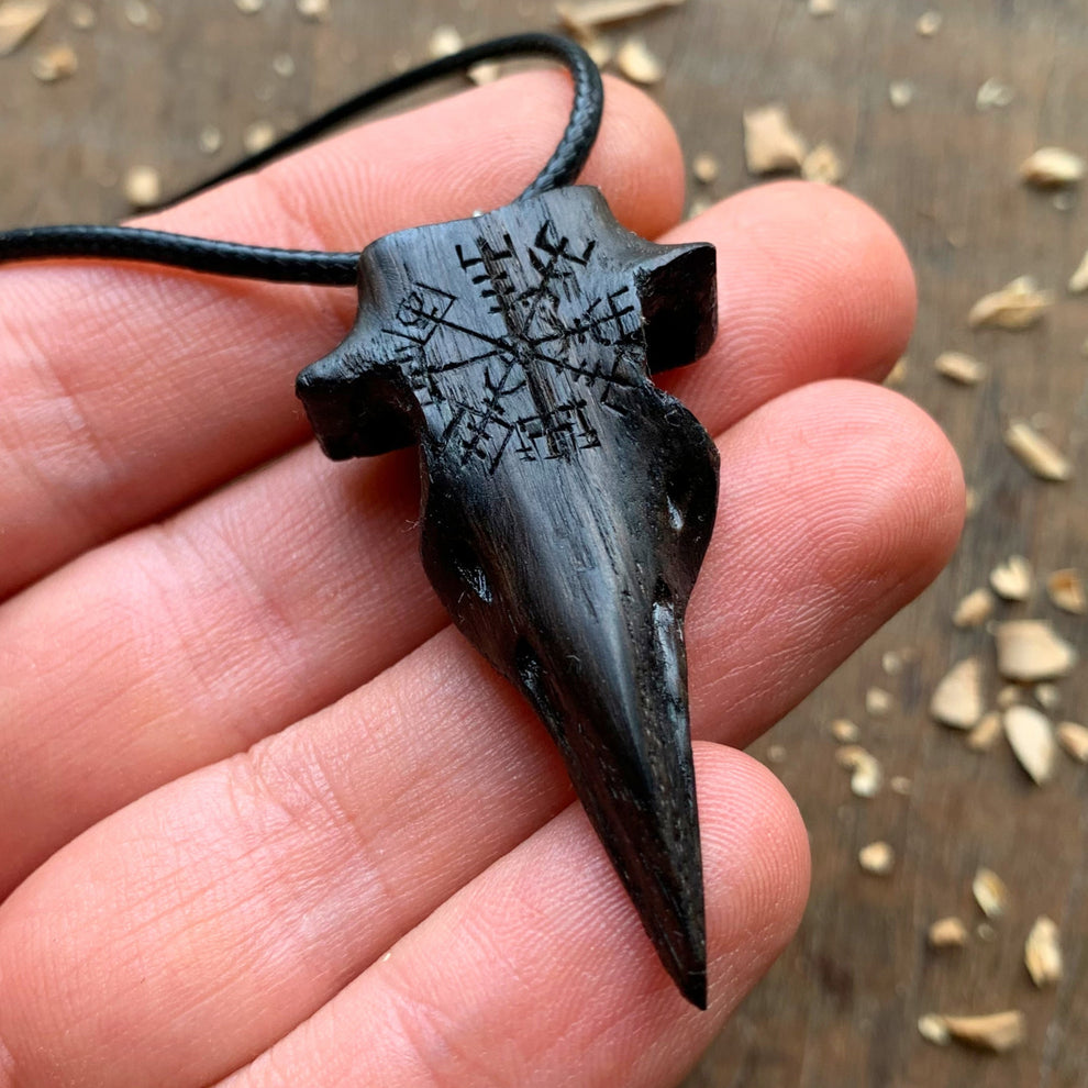 Raven Skull “Vegvísir” Pendant