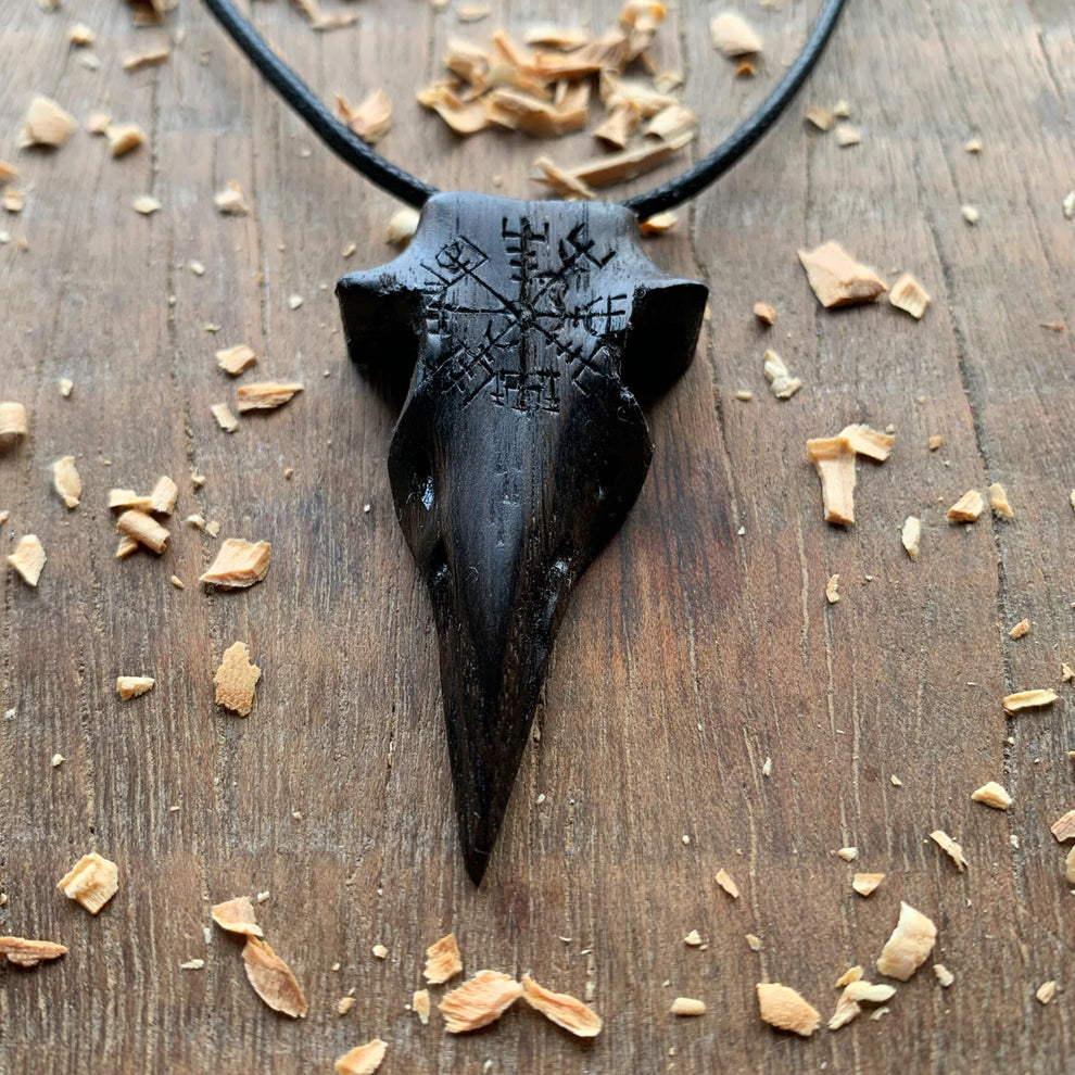 Raven Skull “Vegvísir” Pendant
