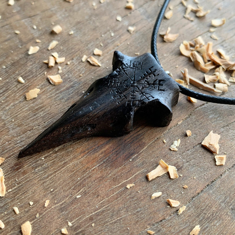Raven Skull “Vegvísir” Pendant