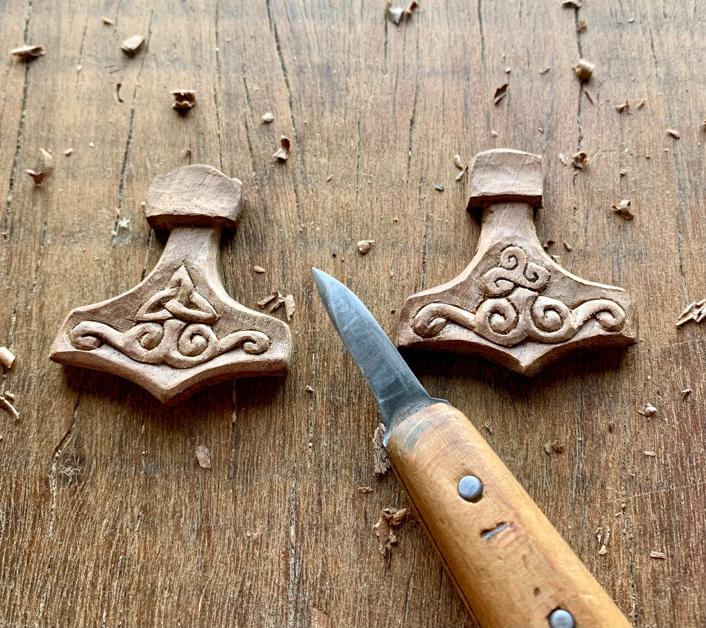 Mjolnir Triquetra Walnut Wood Pendant