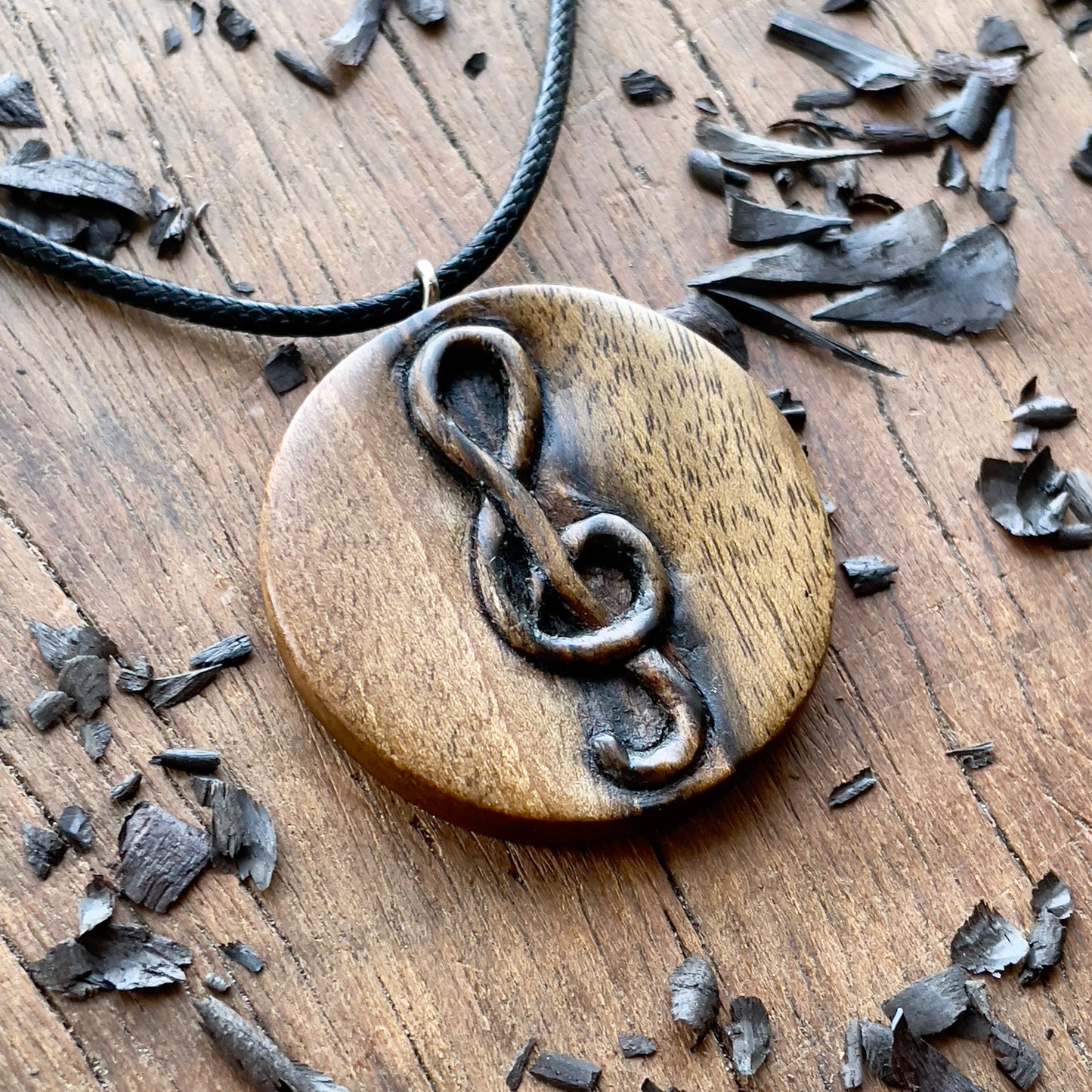 Violin Key Walnut Wood Pendant