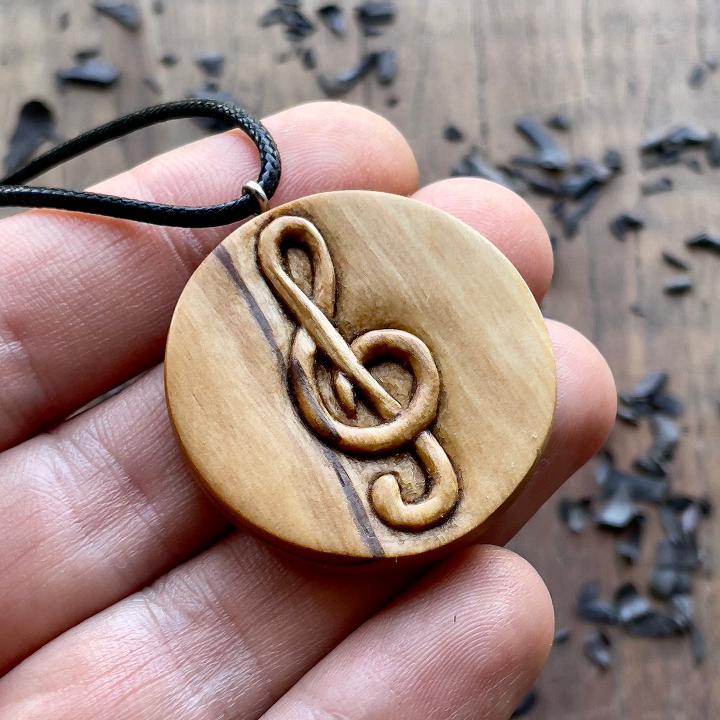 Violin Key Walnut Wood Pendant