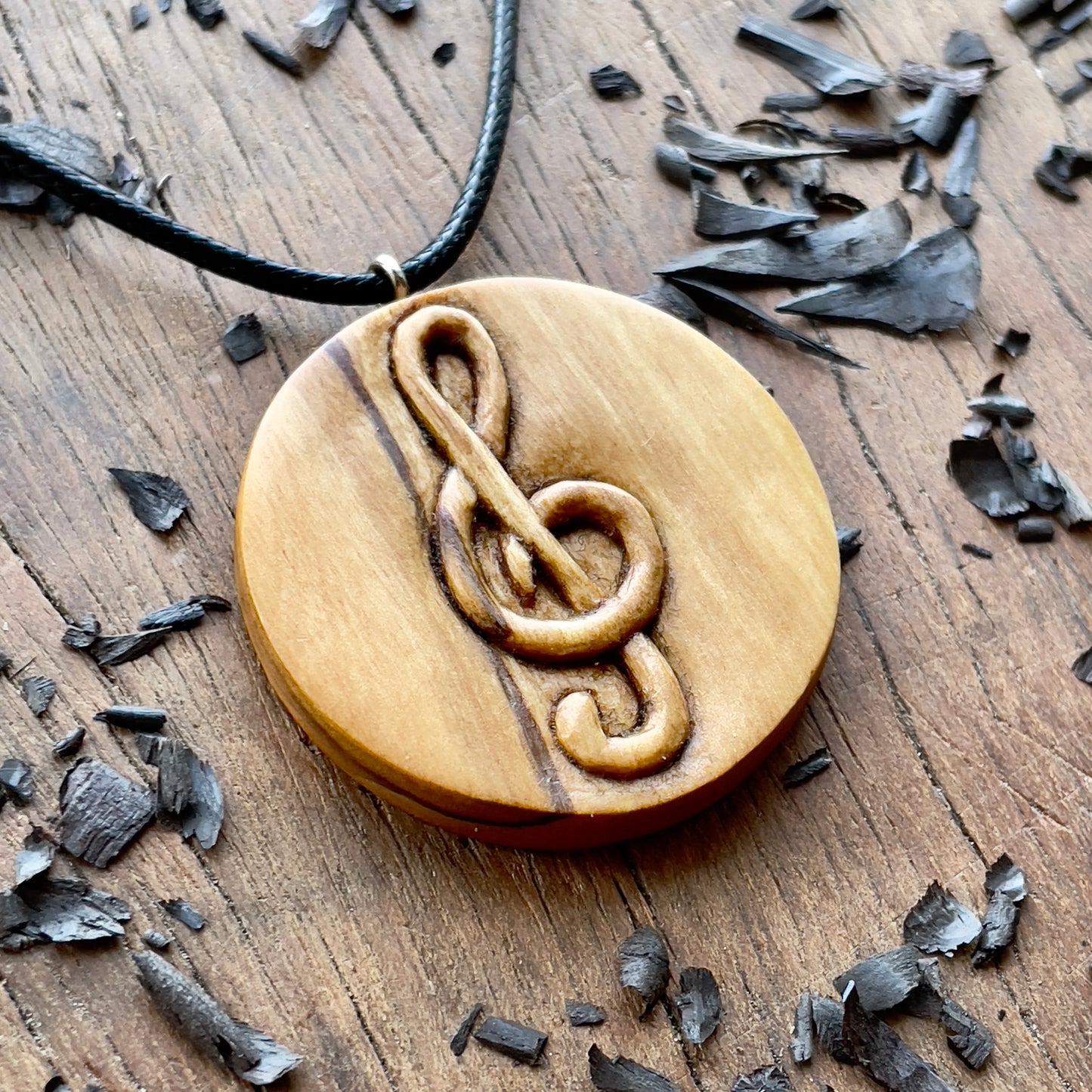 Violin Key Walnut Wood Pendant