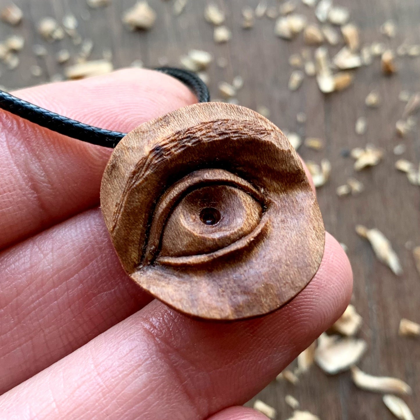 Realistic Eye Plum Wood Pendant