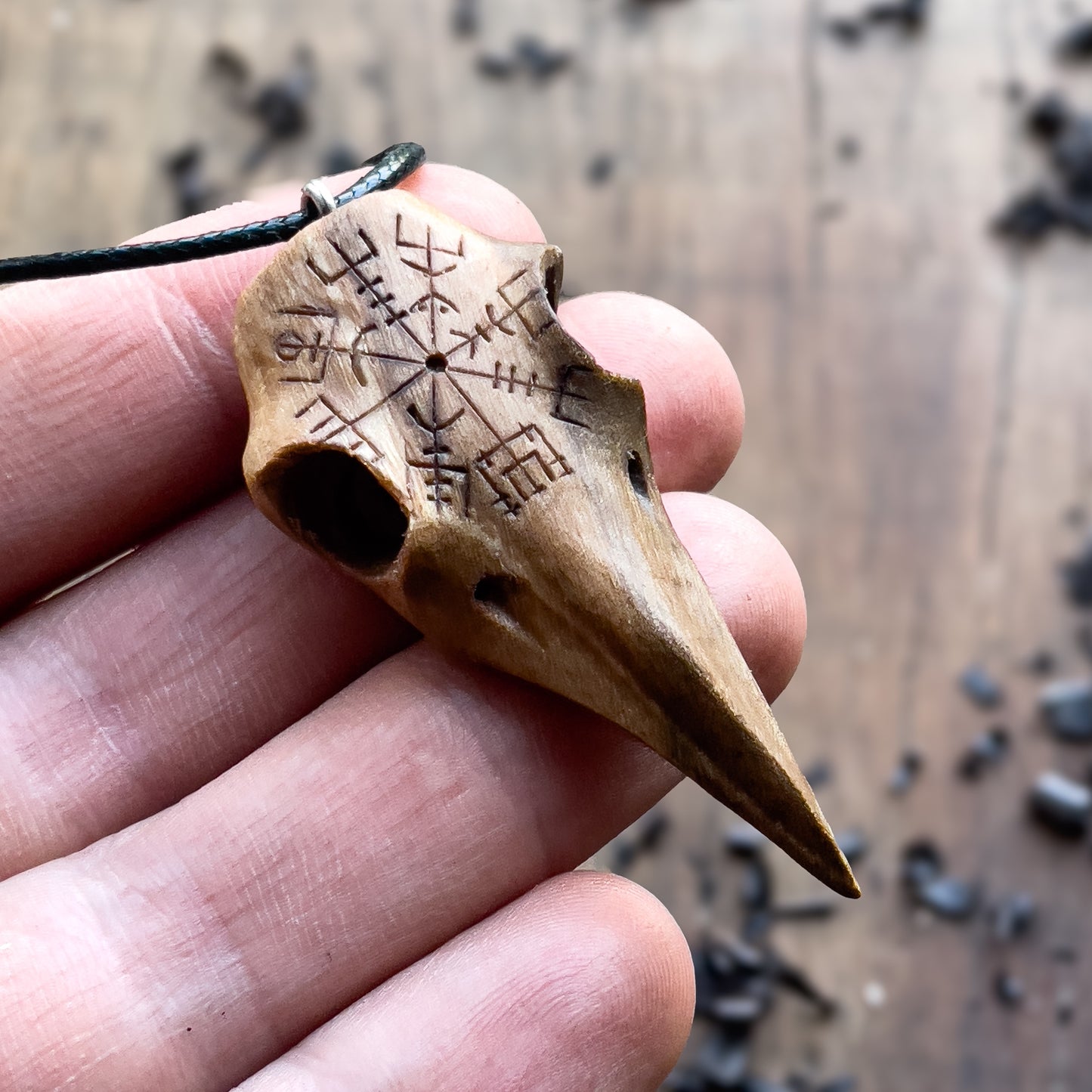 Raven Skull “Vegvísir” Pendant