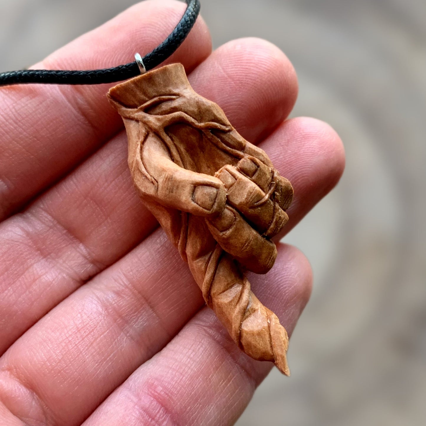 Hand With Branches Pear Wood Pendant