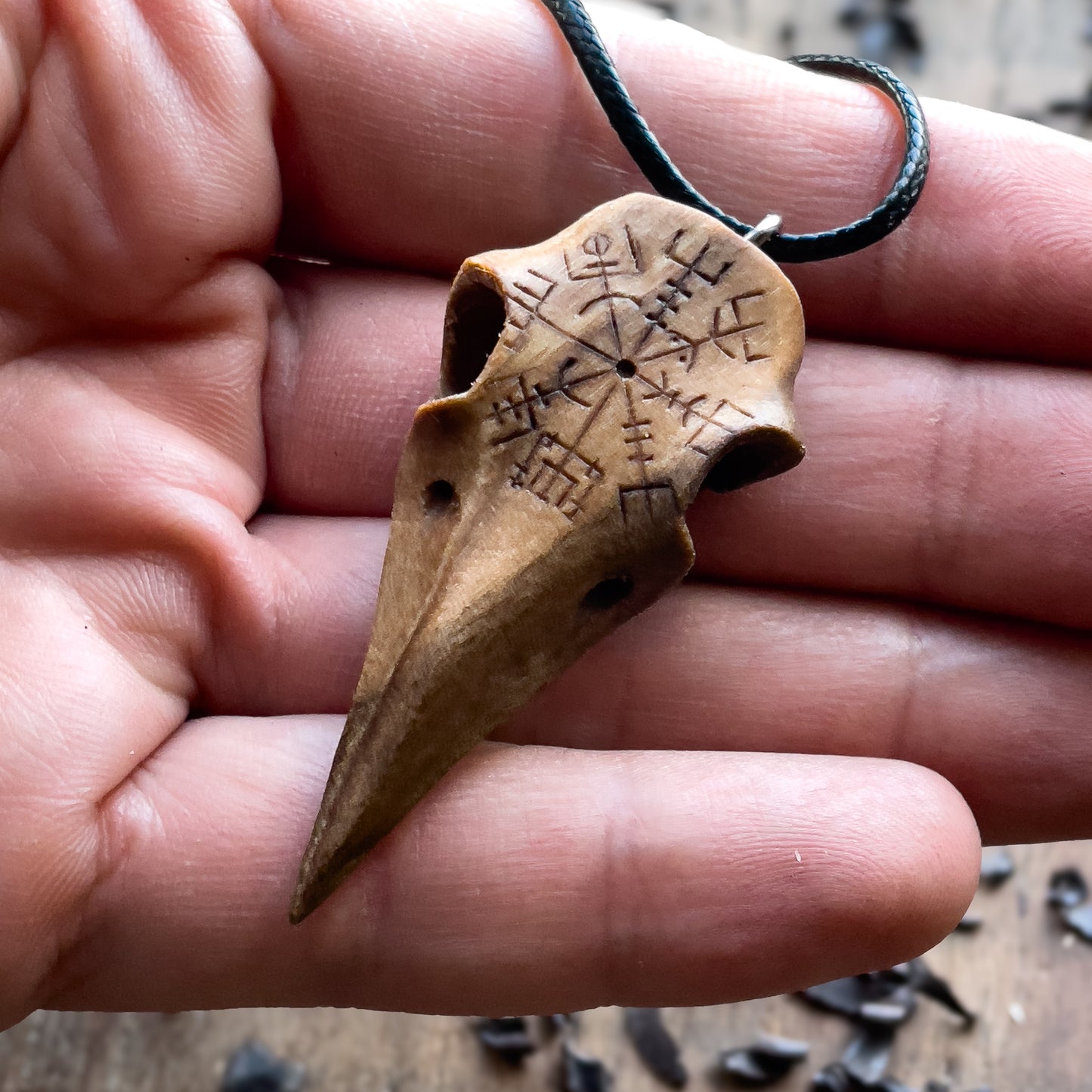 Raven Skull “Vegvísir” Pendant