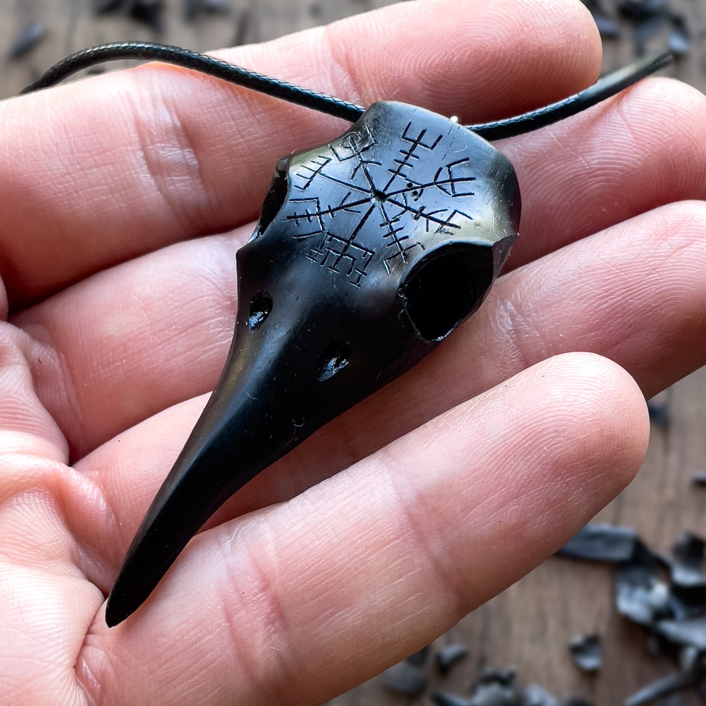 Raven Skull “Vegvísir” Pendant