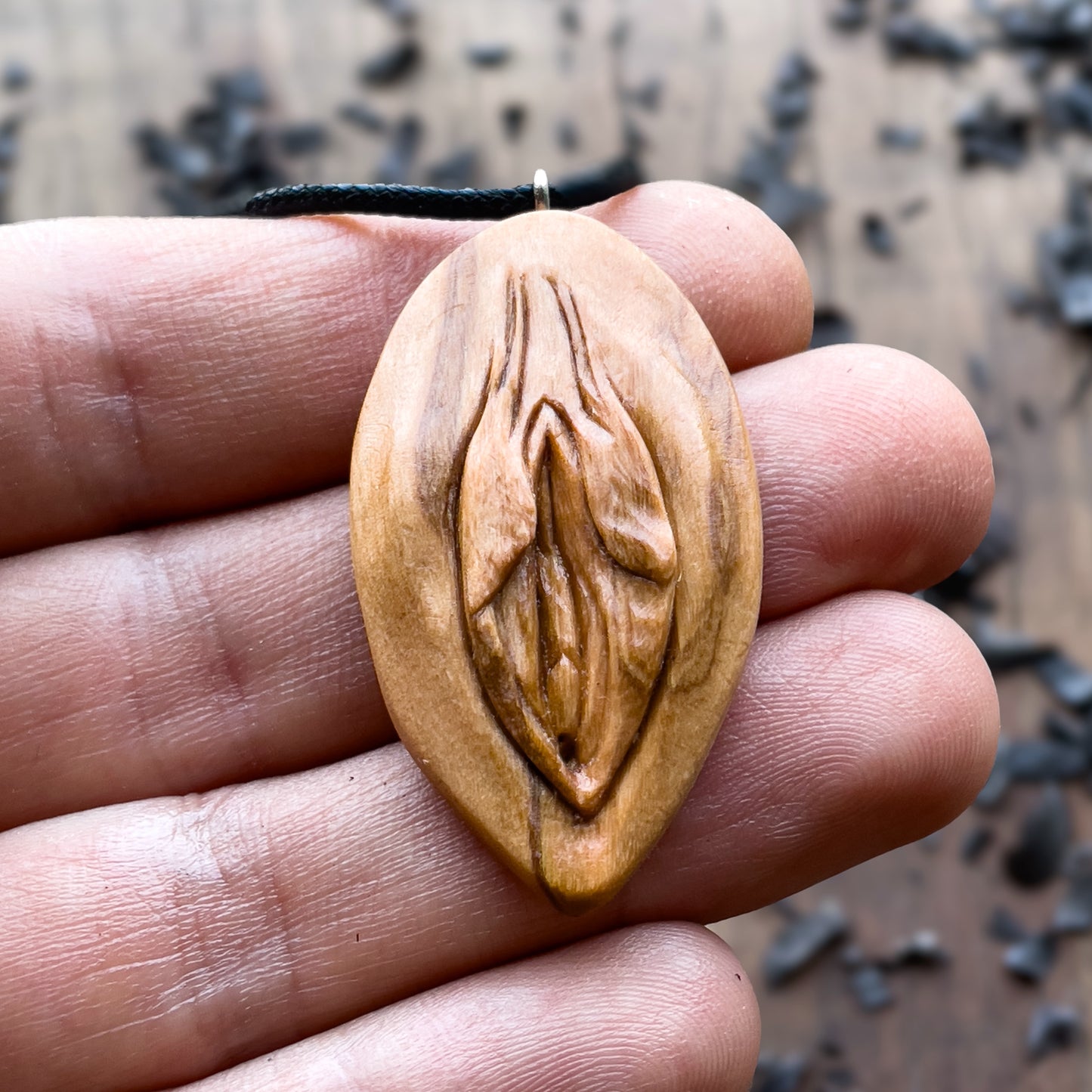 Vulva Olive Wood Pendant