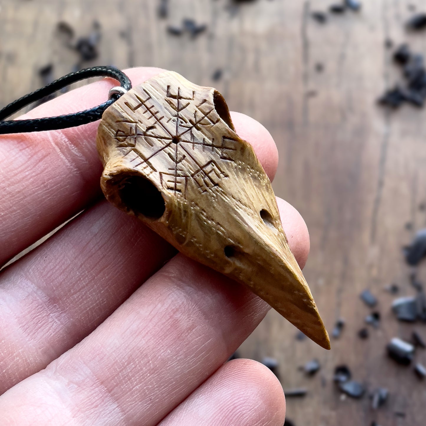 Raven Skull “Vegvísir” Pendant