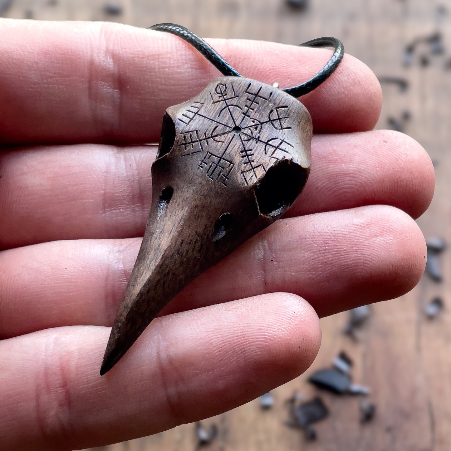 Raven Skull “Vegvísir” Pendant