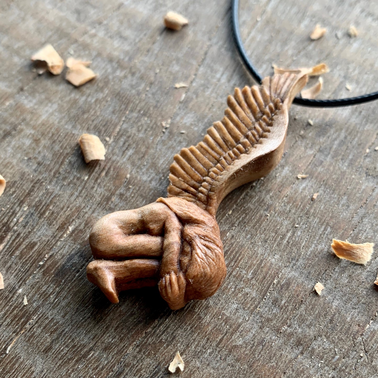 Angel Walnut Wood Pendant