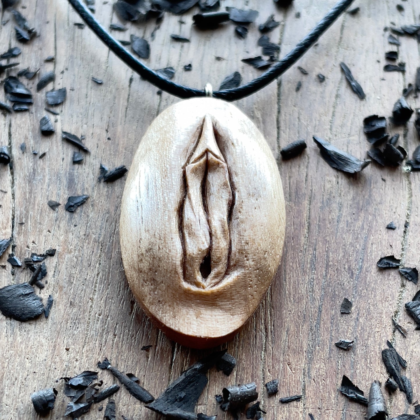 Vulva Italian Walnut Wood Pendant