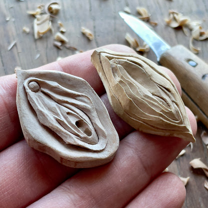 Abstract Vulva Pendant in Olive Wood