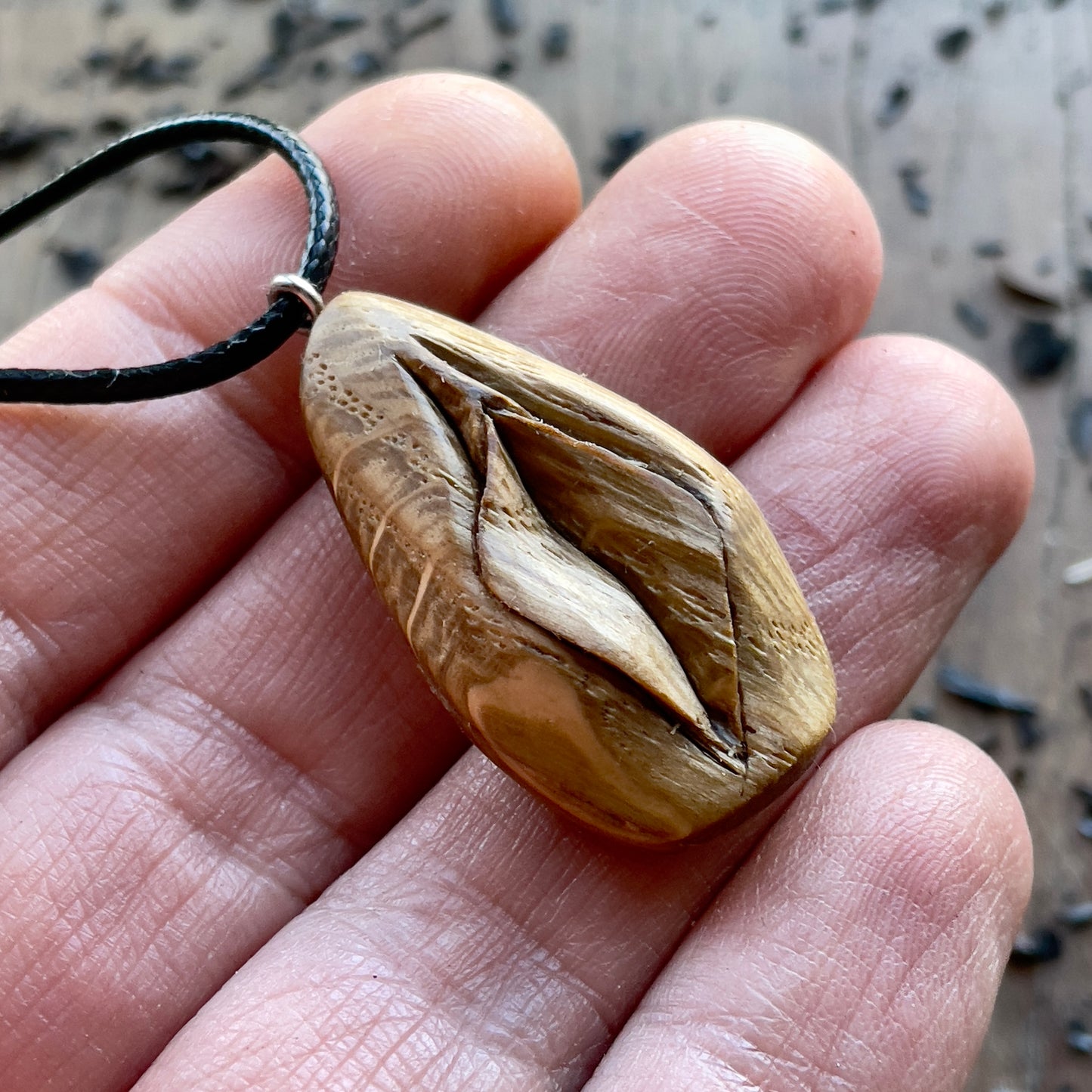 Vulva Pendant in Oak Wood