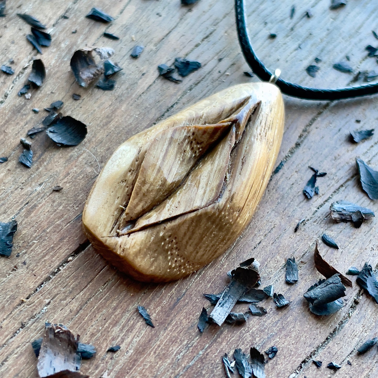 Vulva Pendant in Oak Wood
