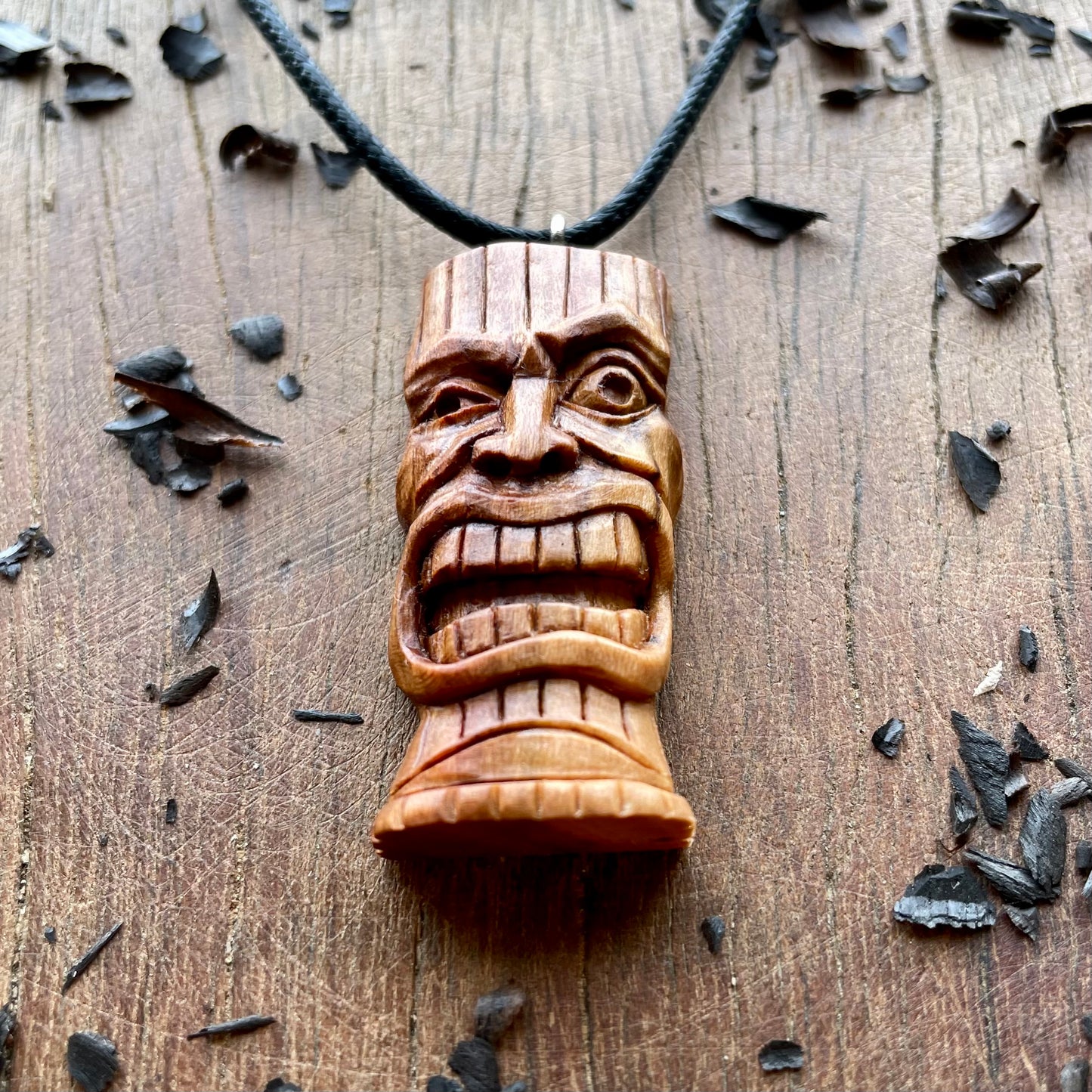 Winking Tiki Mask Plum Wood Pendant