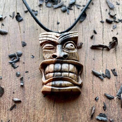 Winking Tiki Mask Italian Walnut Wood Pendant