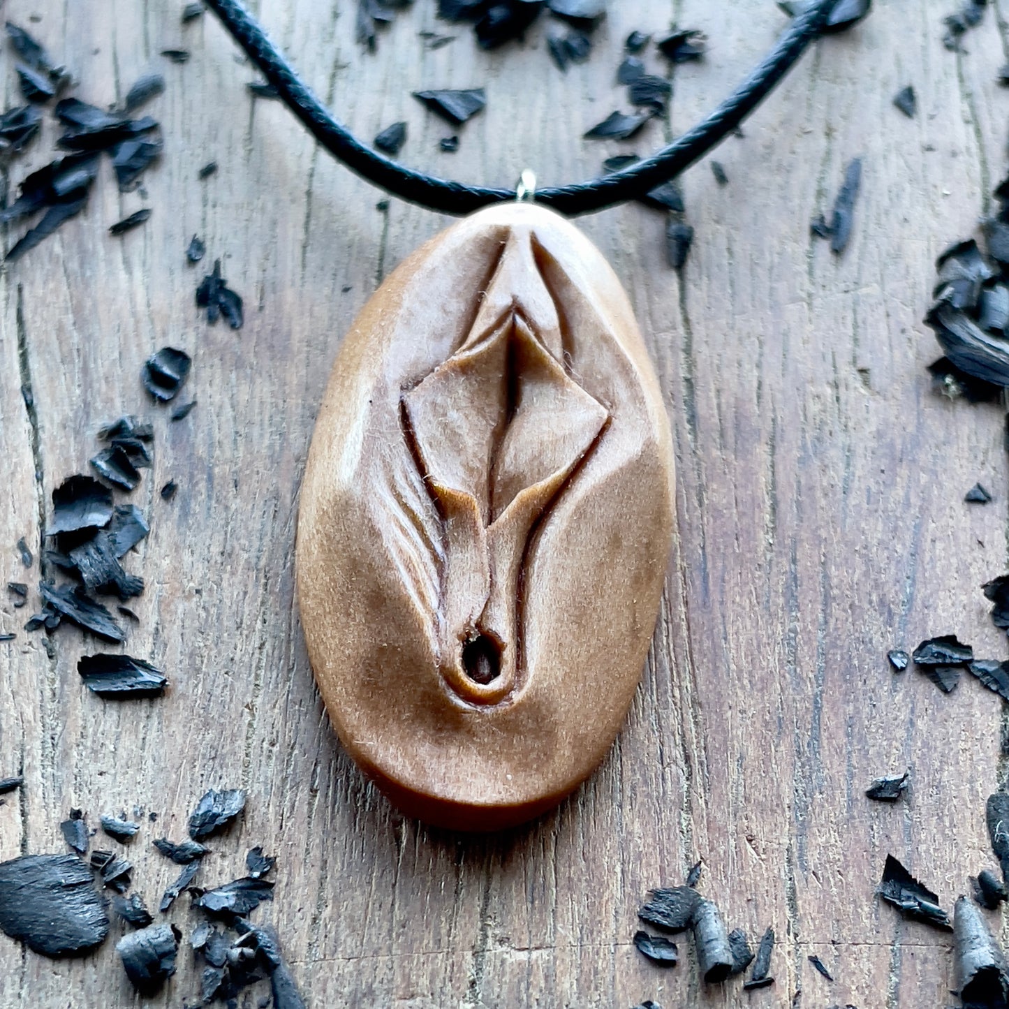 Vulva Pear Wood Pendant