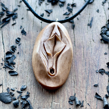 Vulva Pear Wood Pendant