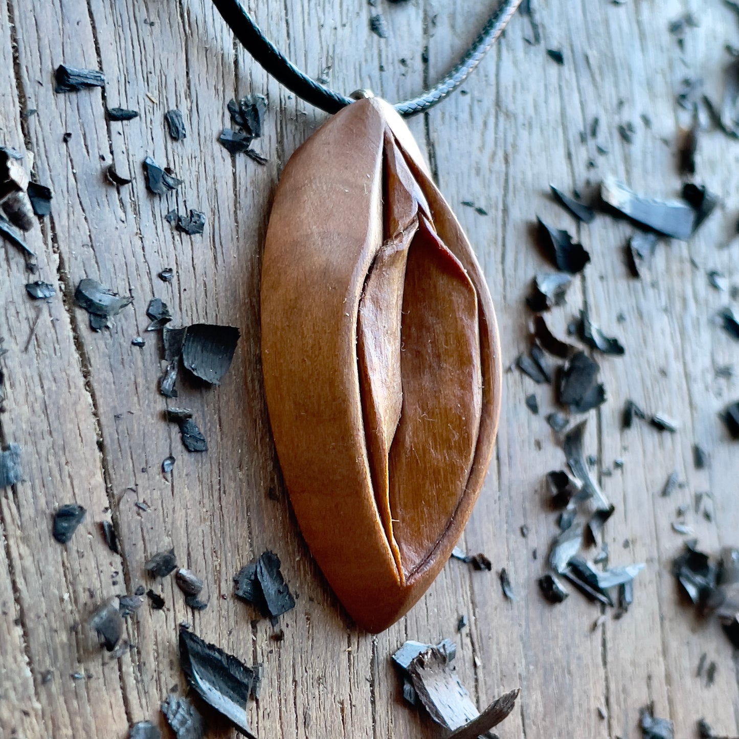 Vulva Pendant in Cherry Wood