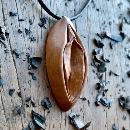 Vulva Pendant in Cherry Wood