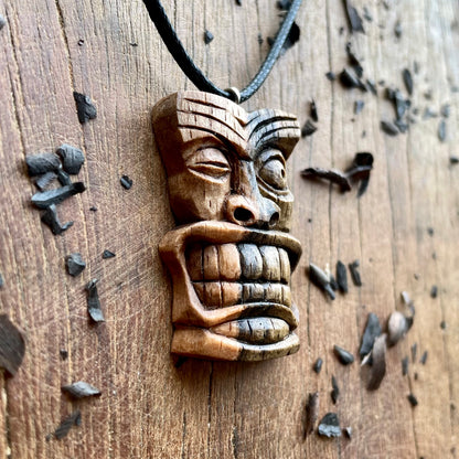 Winking Tiki Mask Italian Walnut Wood Pendant