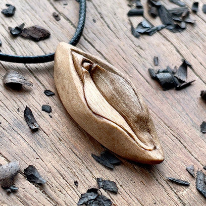 Vulva Italian Walnut Wood Pendant