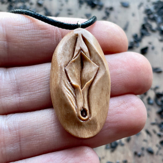 Vulva Pear Wood Pendant