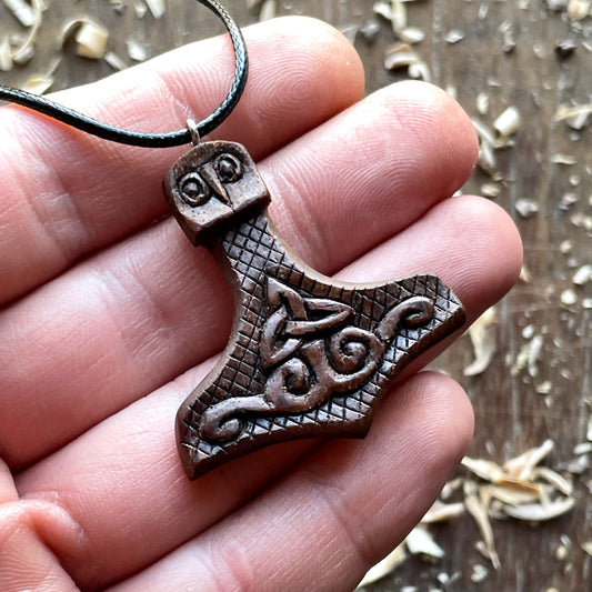 Mjolnir Triquetra Walnut Wood Pendant