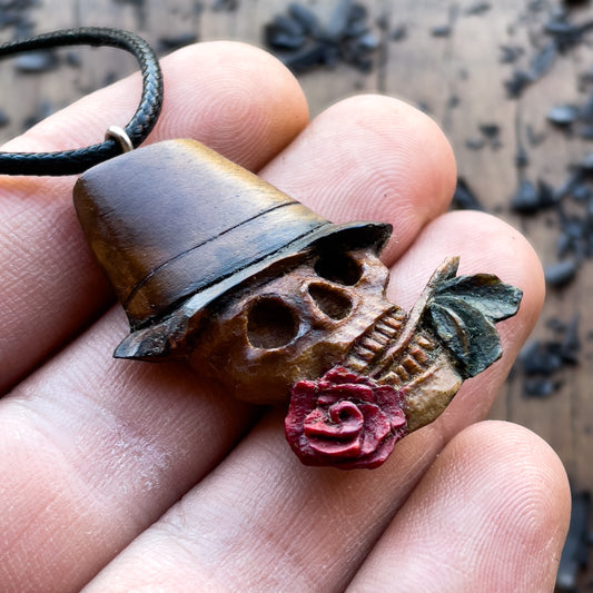 Skull With Rose Pendant