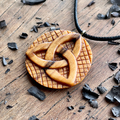 Triskelion And Triquetra Olive Wood Pendant