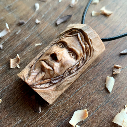 Green Man Walnut Wood Pendant