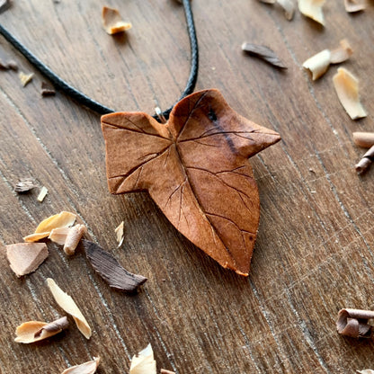 Ivy Leaf Cherry and Oak Wood Pendant