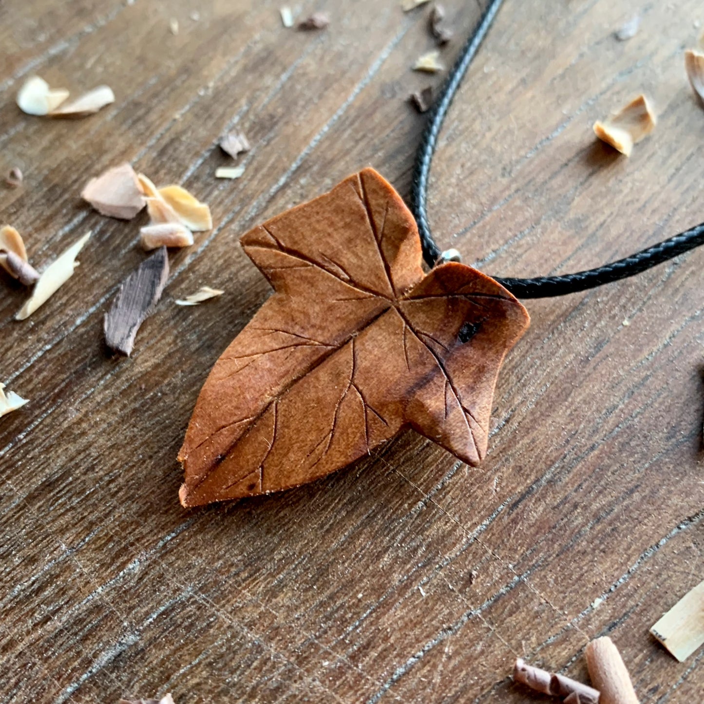 Ivy Leaf Cherry and Oak Wood Pendant