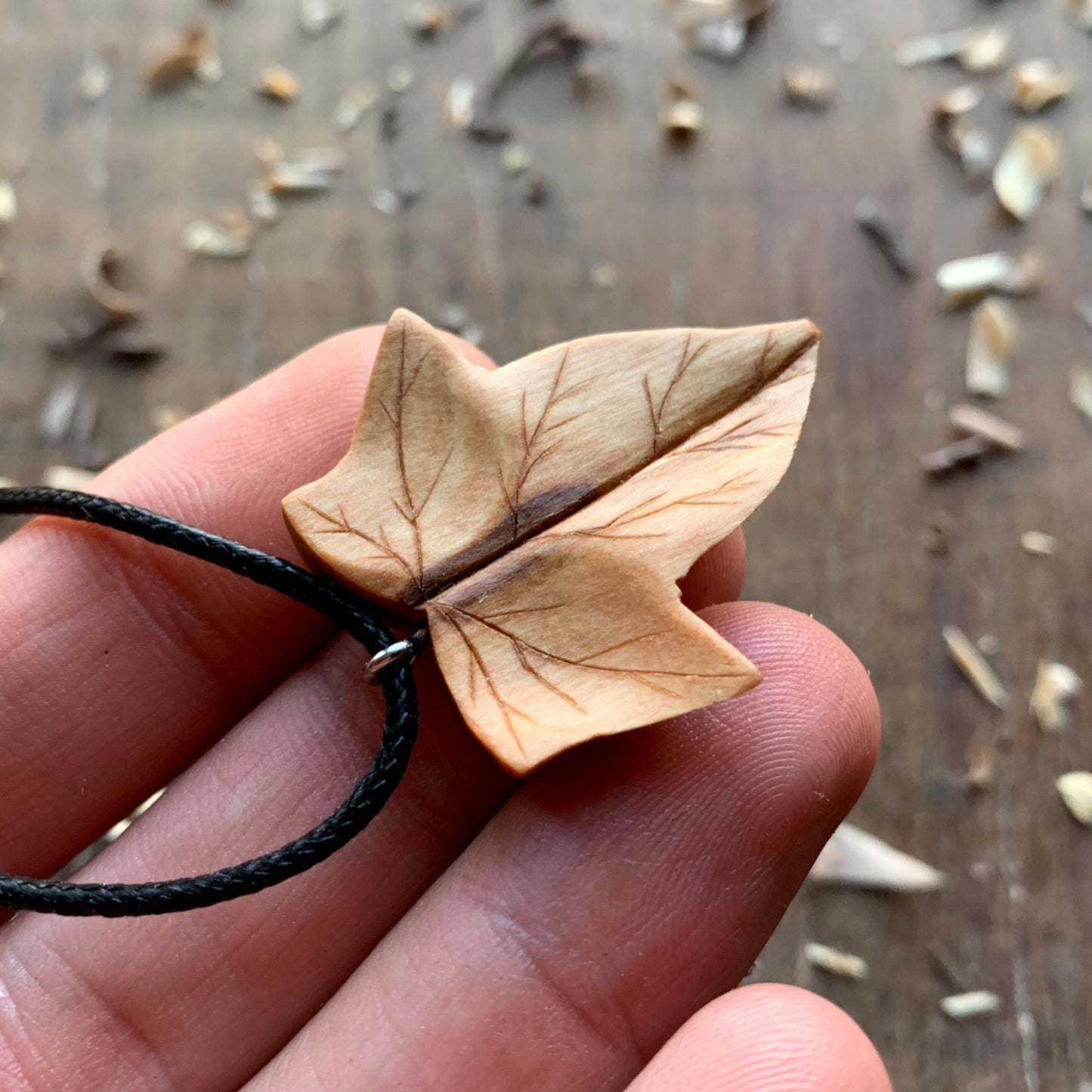 Ivy Leaf Walnut and Olive Wood Pendant