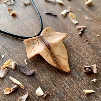 Ivy Leaf Walnut and Olive Wood Pendant