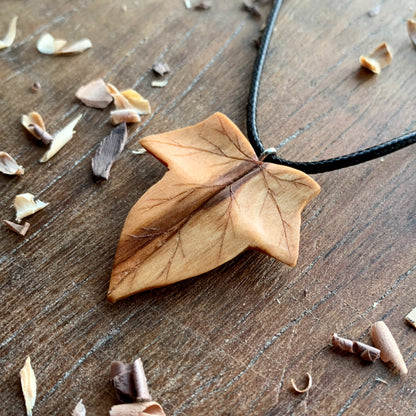 Ivy Leaf Walnut and Olive Wood Pendant