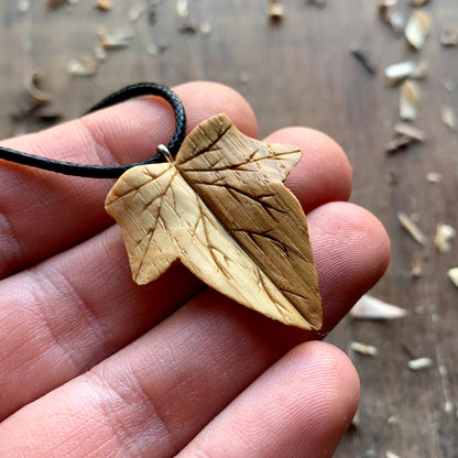 Ivy Leaf Cherry and Oak Wood Pendant