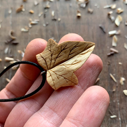 Ivy Leaf Cherry and Oak Wood Pendant