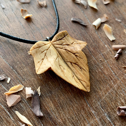 Ivy Leaf Cherry and Oak Wood Pendant