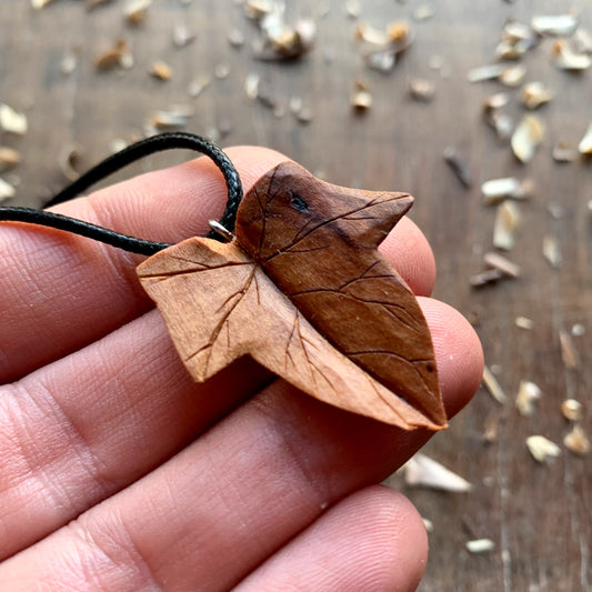 Ivy Leaf Cherry and Oak Wood Pendant