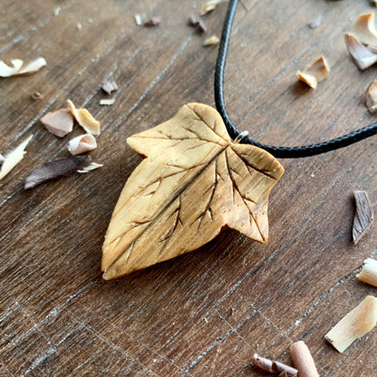 Ivy Leaf Cherry and Oak Wood Pendant