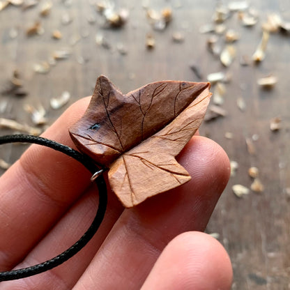 Ivy Leaf Cherry and Oak Wood Pendant