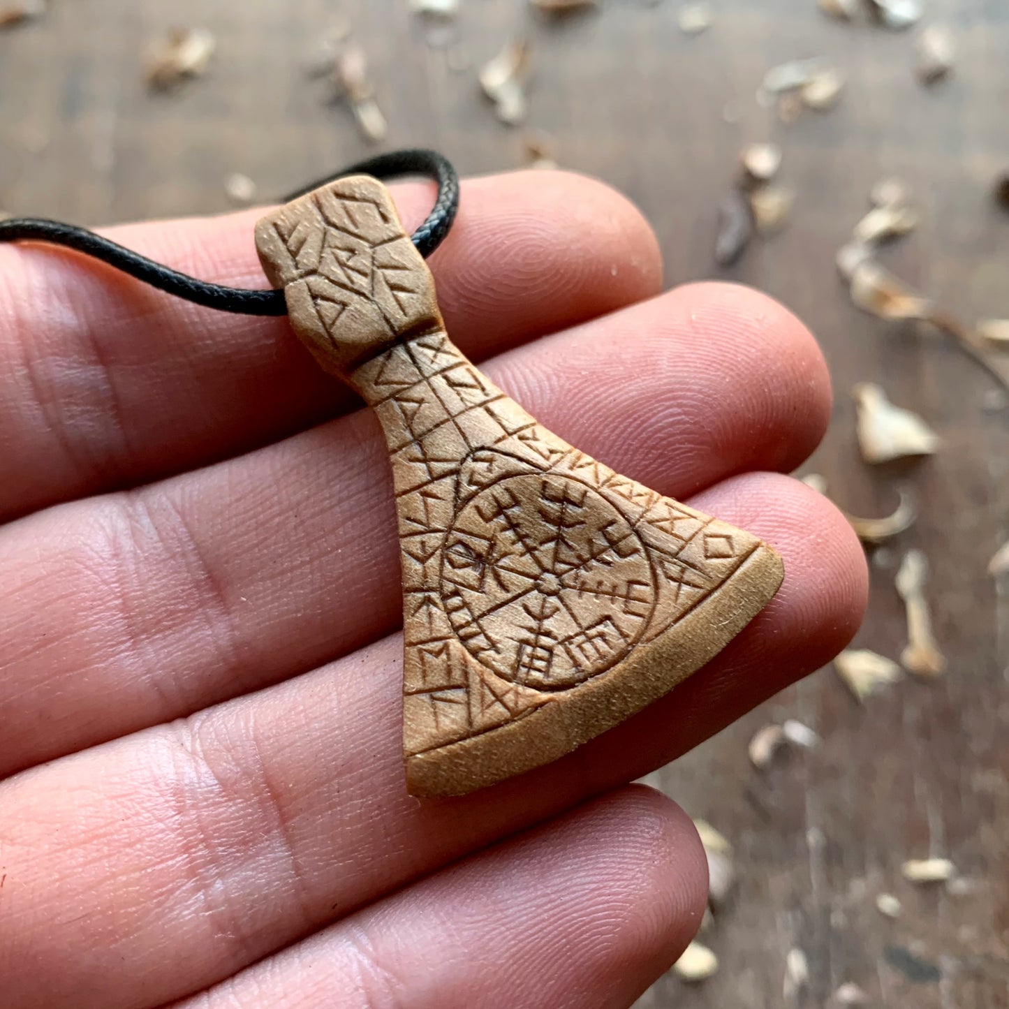 Viking Axe With Runes And Vegvisir Pendant