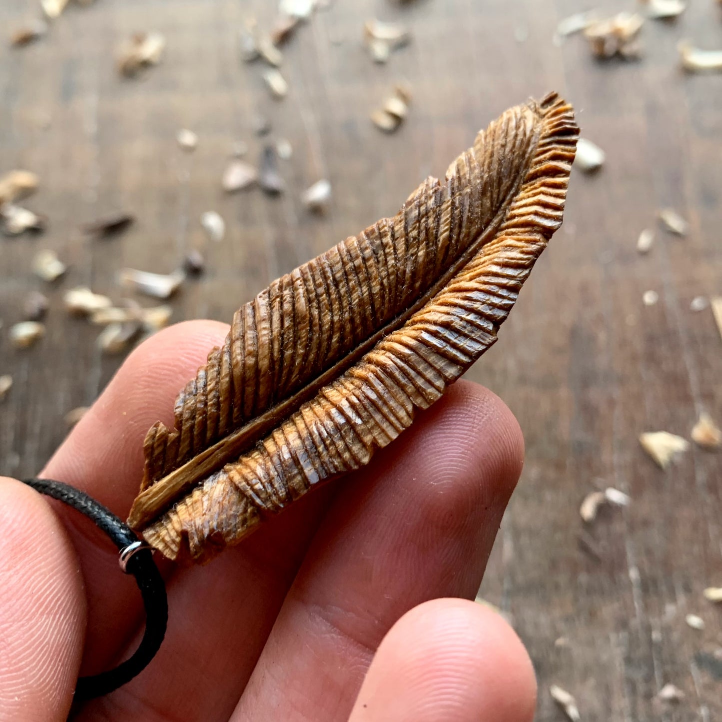 Feather Oak Wood Pendant