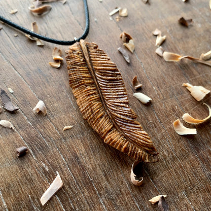 Feather Oak Wood Pendant